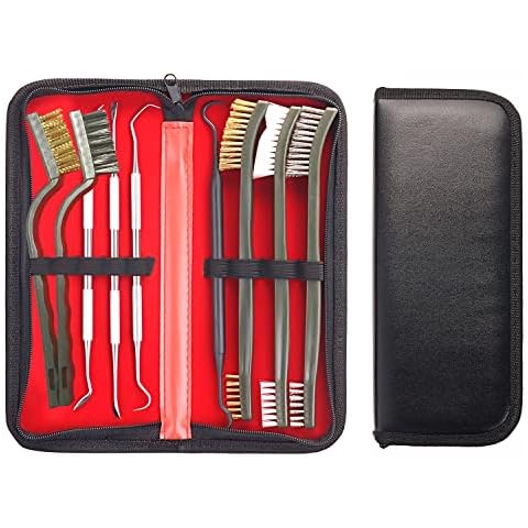EAmber Gun Cleaning Brushes Picks Kit Set Brass Copper Steel Nylon Stainless Steel Ploymer Pick Set Bristle Brushes (Red) Cover
