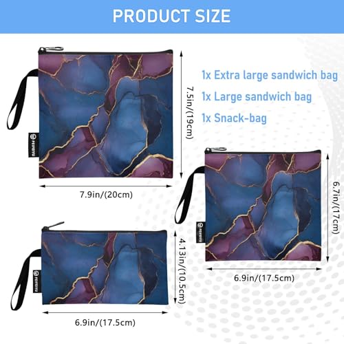 Bolsas Reutilizables para Bocadillos 3 Pzas Azul Marino y Borgoña miniatura 3