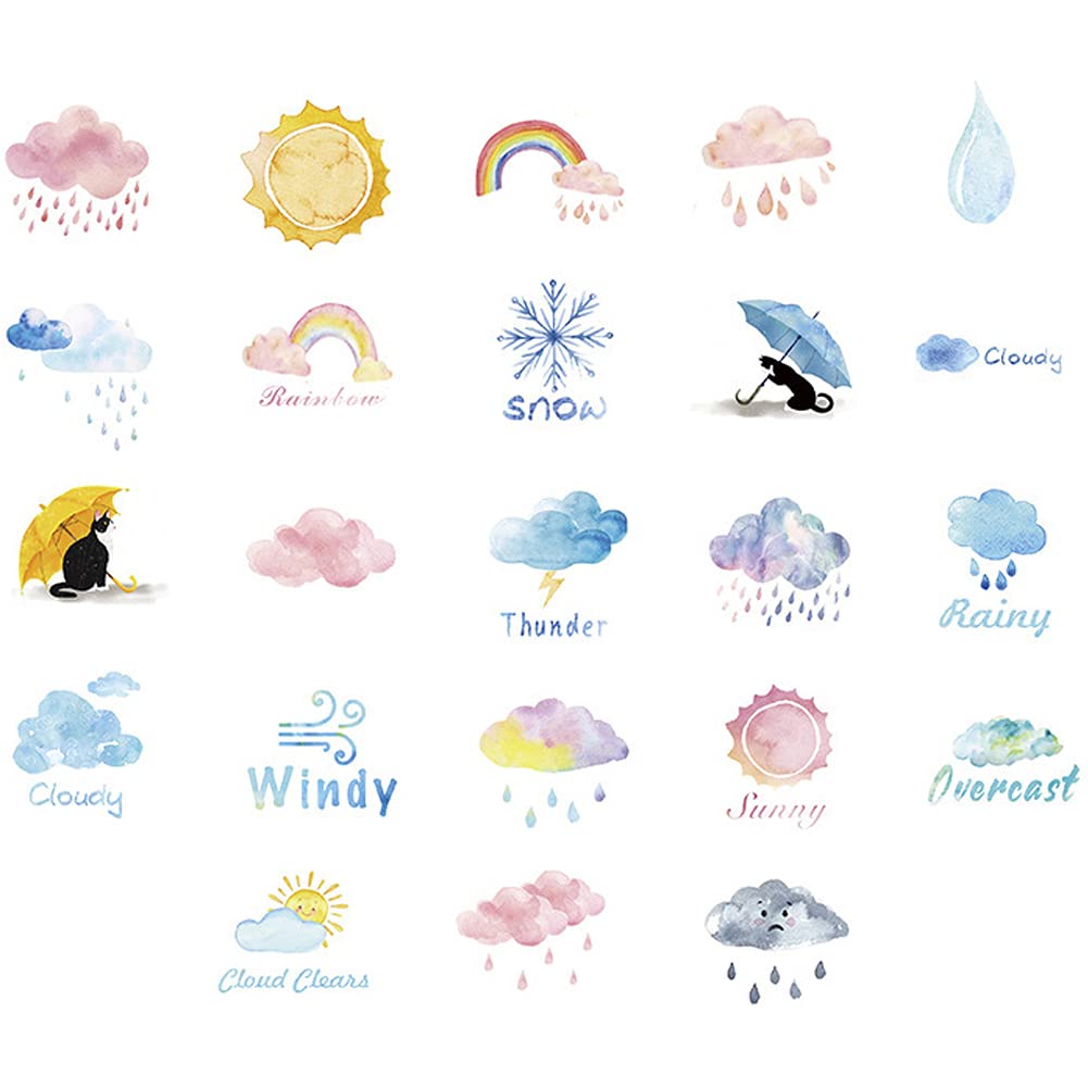 Onsinic Rainbow 46 Pcs Kawaii Weather Stickers - Cute Sticker Markers For Planners, Scrapbooking, Crafts - Waterproof, Removable