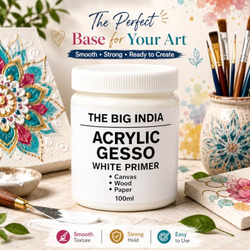 Image of Acrylic Gesso White Primer | Art & Craft Surface Sealer for Canvas, Wood, Paper, MDF & More | Smooth Matte Finish | 100ml (Pure for Sure)