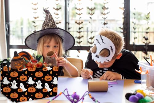 Image of Essme Rectangular Halloween Basket,Ghost Baskets Empty with Handles,Cute Baskets for Kids Halloweens Room Decor,Boys and Girls, Candy Basket,(Cute Ghost)
