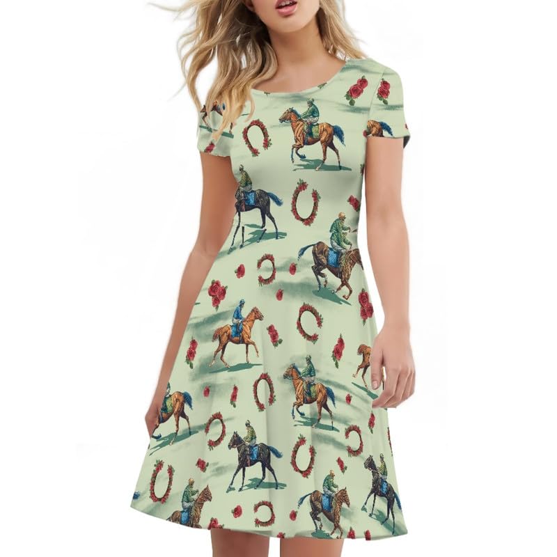 Image of Irisjudy T Shirt Dress for Women Short Sleeve Girls Short Sleeve Dress Plus Size, O Neck Knee Length Midi Dress for Ladies