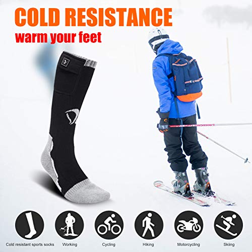 Heated Socks for Men Women, Electric Rechargeable Battery Heating Socks for Winter Sports Arthritis Raynaud Winter Snow Ski Hunting Camping Hiking Riding Warm (Black/White 1, M) - Thumbnail 6