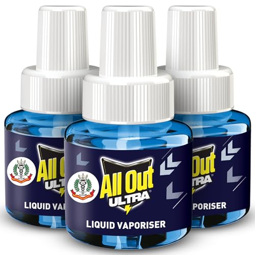 All Out Ultra Liquid Vaporizer, 3 Refills (45ml each) | Kills Dengue, Malaria & Chikungunya Spreading Mosquitoes| India's Only Mosquito Killer Brand Recommended by Indian Medical Association