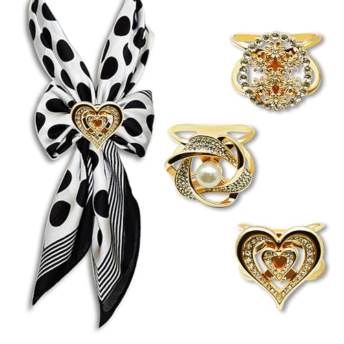 Image of 3pcs Elegant Rhinestone Daisy FLowers Scarf ring Buckle for Lady Heart Crystal Rhinestone Scarves Clip Buckle for women