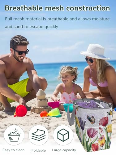 Mesh Beach Bag Oversized Tote Bags for Women Butterfly Spring Flower Gradient Large Travel Pool Bags with 8 Pockets2