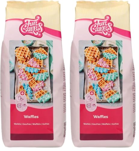 FunCakes Preparado para Gofres, Hornea Fácilmente Gofres Belgas Dulces y Robustos, Dulces y Crujientes. ¡Añada Cristales de Azúcar! 1 Kg. 1000 g (Paquete de 2)