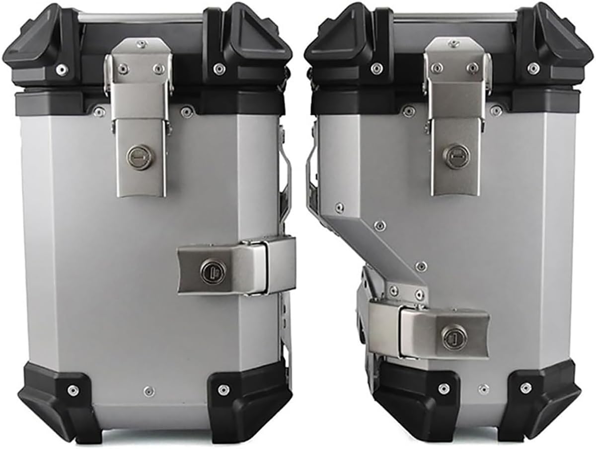 Uniwersalna boczna skrzynka narzędziowa motocykla bagaż twarda walizka bagaż boczny, 38L aluminiowe motocyklowe wodoodporne kufry boczne sakwy,A2,Silver