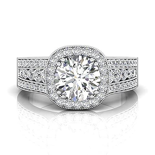 Blocaci Halo Engagement Rings for Women White Gold, 1 Carat Center Moissanite Women's Engagement Rings 10K 14K 18K Solid Gold Wedding Anniversary with Text Engraving