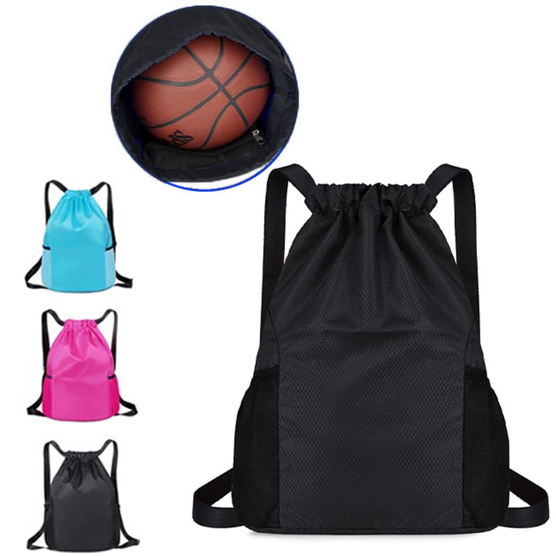 qisheng Drawstring Bag, Swim PE Bags Drawstring Gym Bag for Kids Adults, Waterproof Swimming Sports Bag for Travel Swimming Holidays Climbing Hiking Unisex Gym Bag (BLACK)