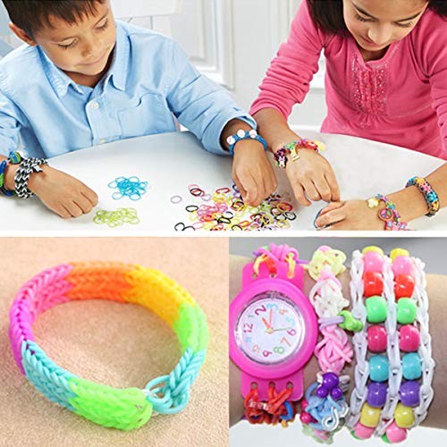 Rainbow Rubber Bands Refill Kit, Loom Rubber Band Bracelet Kit for Kids Girls Boys DIY Kit for Age 6 and Up, 11950+ Loom Bands in 28 Colors, 600 Clips, 200 Beads, 54 Charms, 5 Crochet Hooks, 2 Y Looms - Thumbnail 4