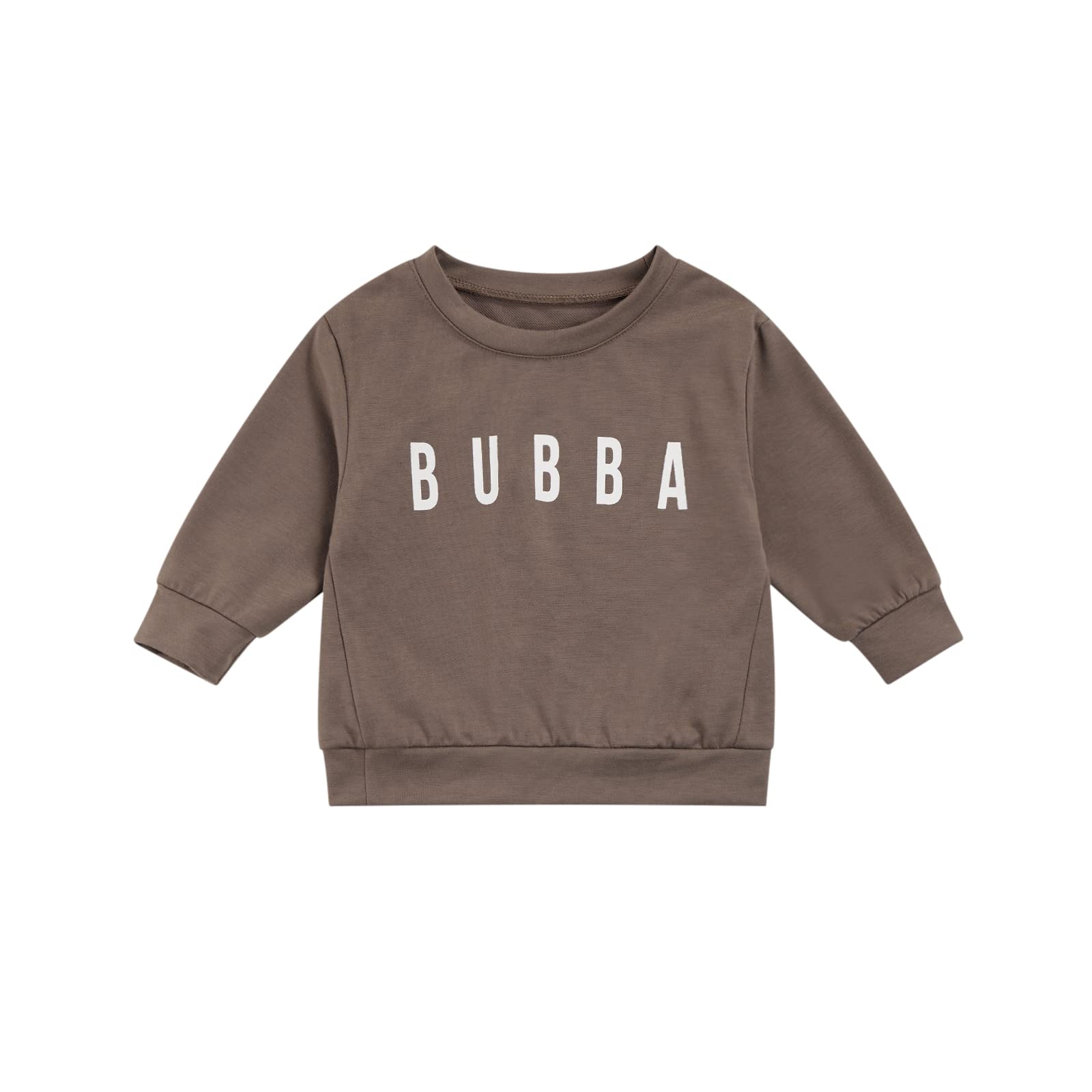 Toddler Baby Sibling Matching Clothes Long Sleeve Letters Print Pullover Sweatshirt Tops for Sister Brother Outfit (Bubba Dark Coffee, 1-2T)
