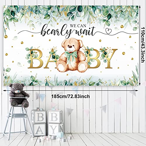 61 Pcs Bear Baby Party Shower Decorations Sage Green Bear Baby Party Decor Kit We Bearly Wait Backdrop Bear Tablecloth Balloons Arch Bear Theme Party Supplies For Kids Baby Birthday Shower #TOP2