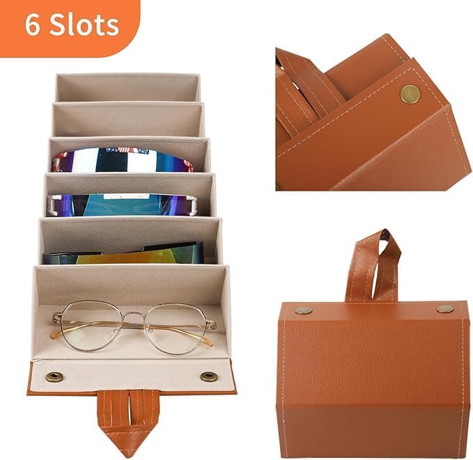 LDG WARE 6 Slot Sunglasses Organizer Box – PU Leather Foldable Sunglasses Case Cover, Goggles Organiser Box, Spectacle Box with Snap Closure | Portable Specs Case for Men & Women 3