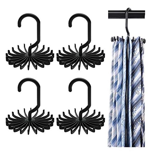 BigOtters 4 PCS 360 Degree Rotating Scarf Hanger Adjustable Twirl Tie Rack Tie Belt, Multipurpose Organizer, Hook Ties Scarf for Closet Storage (Black, Medium)