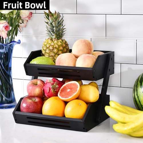 Bamboo Fruit Basket, 2 Tier Fruit Bowl for Kitchen, Fruit Stand Holder for Fruit and Vegetables Storage, Idea Home Kitchen Countertop Organizer - Image 3