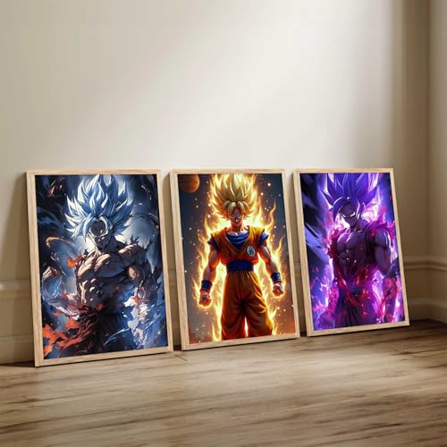 Image of walllane Japanese Anime Framed Posters for Living Room Bedroom Gaming Room Studio | Japanese Anime Characters Aesthetic Poster with Frame Wall Decor Set Of 3 (19 X 25 inch)