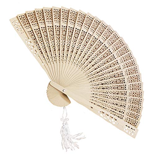 FashionCraft Hand Folding Fan Chinese Wooden Sandalwood Openwork Personal Held Fan Ideal for Outdoor Wedding Favors/Decoration, Baby Shower, Birthdays, Gifts set of (1)