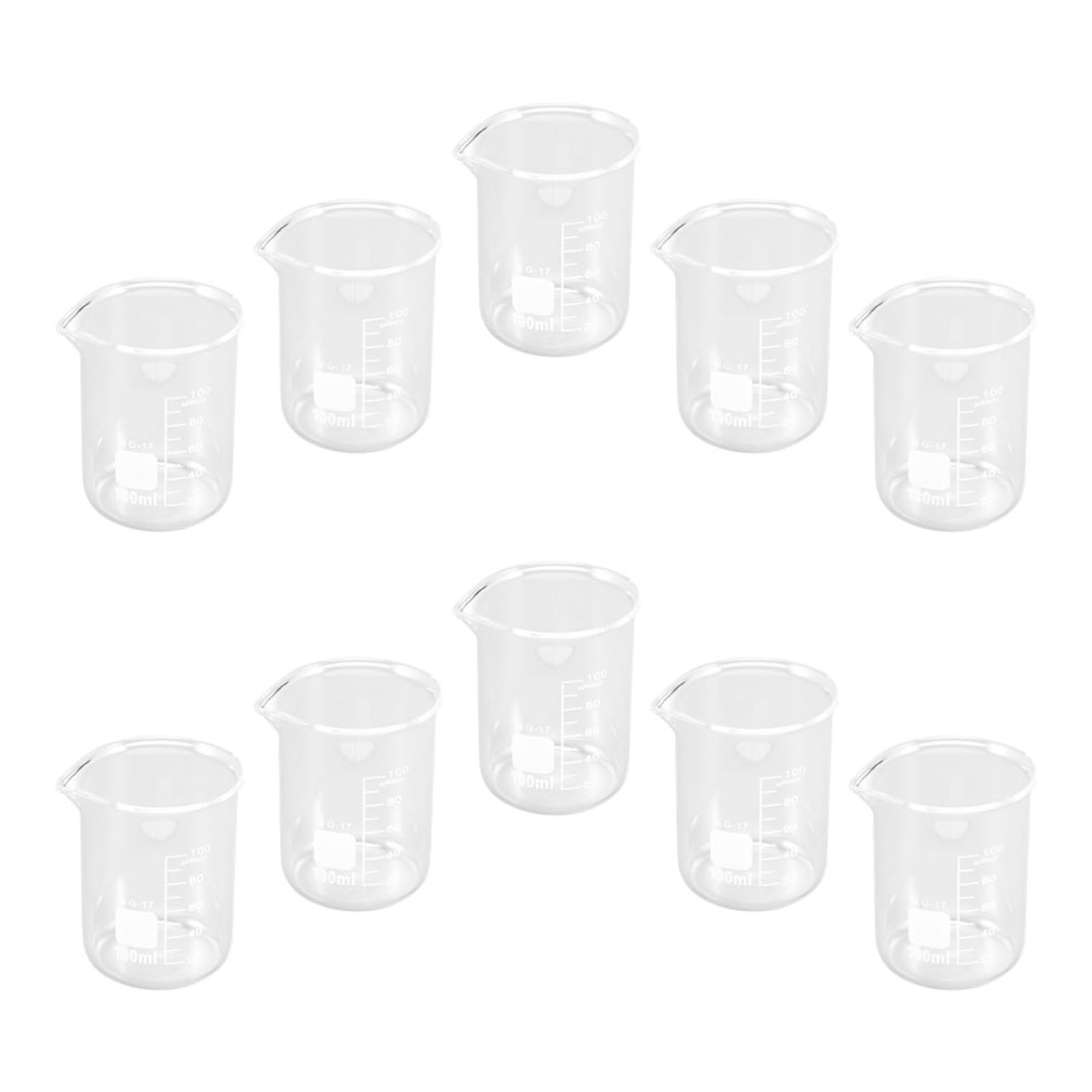 CALLARON 10 Stück Messbecher aus Transparentem Glas 100 Ml Flüssigkeitsmessbecher mit Skala Kompakt und Leicht Geeignet für Labor und Präzises Abmessen