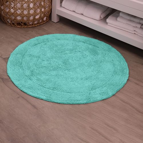 Home Weavers Waterford Collection 100% Cotton Tufted Bath Rug, Extra Soft and Absorbent Bath Rugs, Non-Slip Bath Mats, Machine Washable Bath Rugs for Bathroom, 30" Round, Turquoise