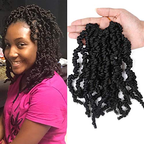 Mtmei hair 5Packs 10" Pre-twisted Spring Twist Hair Crochet Braids 15 Strands/Pack Nubian Bomb Twist Crochet Hair Messy Fluffy Spring Twist Crochet Hair Extensions(1B)