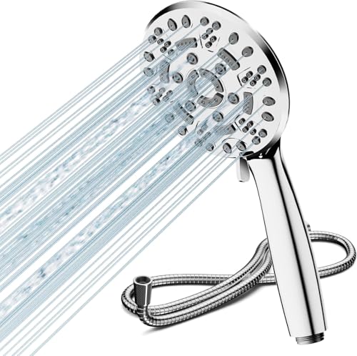 Cobbe Duschkopf mit Schlauch, Handbrause Wassersparend mit 8 Strahlarten, Hochdruck Duschbrause, Großem Regendusche Druckerhöhend (Chrom)