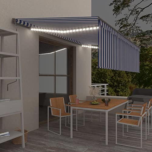 ZEYUAN Toldo Manual retráctil con persiana, Toldos Exterior, Toldo De Terraza, Toldo Enrollable Exterior, Toldos para Patio, Toldos Verticales, y Leds 5x3 m Azul y Blanco