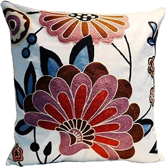 FIDROX Comfortable Soft Big Embroidery Cushion Cover Case Pillowcases Decorative Square Throw Pillow Case Protectors for Home Decorating Bedroom Living Room Pack of 1
