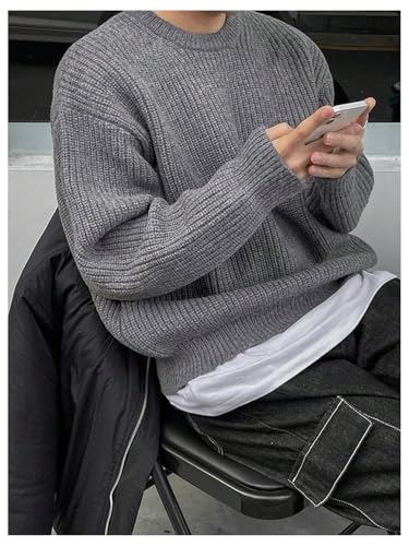 OYOANGLE Men's Crewneck Sweater Long Sleeve Drop Shoulder Loose Pullover Sweaters3