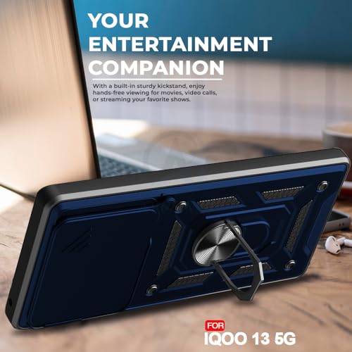 Image of AESTMO Tough Armor iQOO 13 5G Bumper Back Case Cover | Ring Holder & Sliding Camera Shield Cover | 360 Degree Protection Back Case Cover for iQOO 13 5G (Blue)