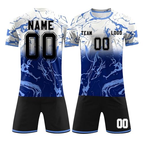 Kit de entrenamiento de fútbol personalizable, camiseta de fútbol para niños y adultos, camiseta transpirable antiolor con tu propio número, ropa de equipo, azul, L