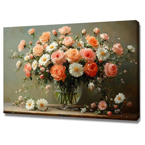 Impression sur Toile Elégantes Fleurs Vase Art Mural Encadrée