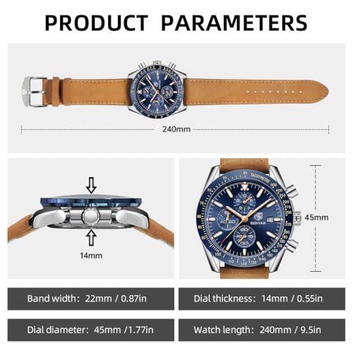Miniatura 6 de BENYAR Relojes Hombre Analógico Cronografo Impermeable Luminoso Fecha Reloj Pulsera Hombre Negocios Casual Relojes Elegante Regalo para Hombre