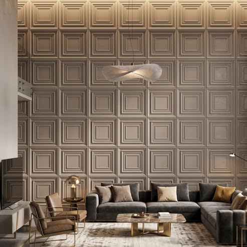 Image of Kayra Decor 3D PVC Wall Panels for Bedroom & Living Room | Accent Design | Mega Greige Color | 19.7 x 19.7 Inch | Pack of 18 | 42.48 Sq Ft