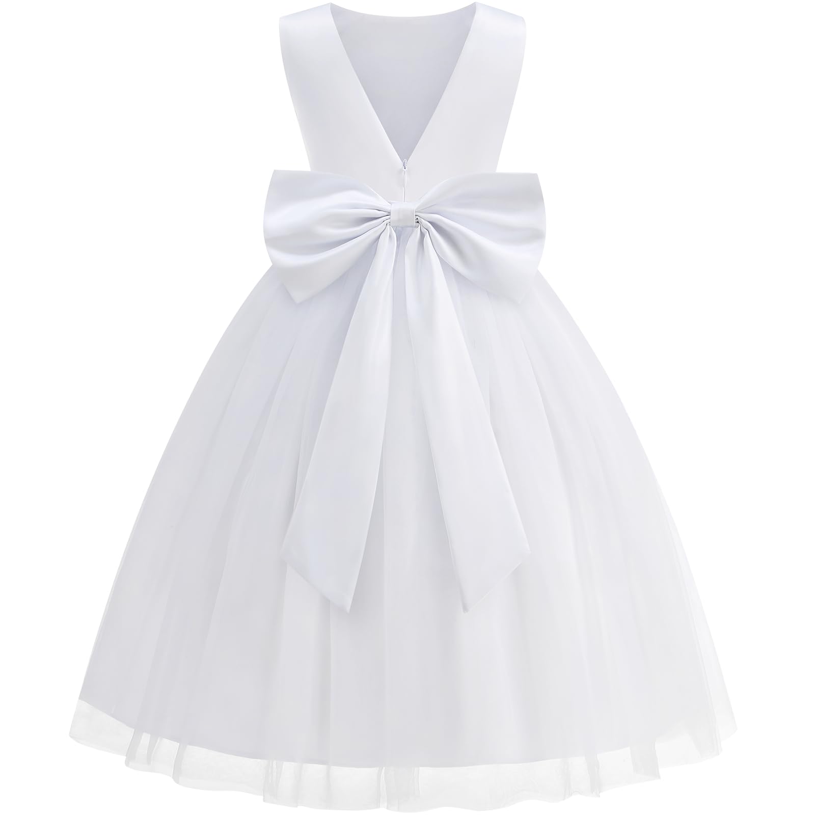 Galluria Flower Girl Dress Girls Dresses Wedding Satin V-Back Pearls for Pageant Prom Ball Gowns Party