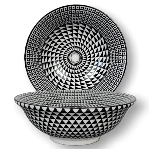 Urban Lifestyle Ramen Schüssel für Ramen, 2er Set 20cm Seigaiha Suppenschüssel, Salatschüssel, Pho Suppenschüssel, Ramen Pastaschale, Müslischalen (Hishi)