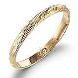 BYTHESEA ハワイアンジュエリー リング 刻印無料 K14イエローゴールド メンズ レディース ピンキーリング スクロール バレル 幅2mm 細身 指輪 14K 14金 日本サイズ4号
