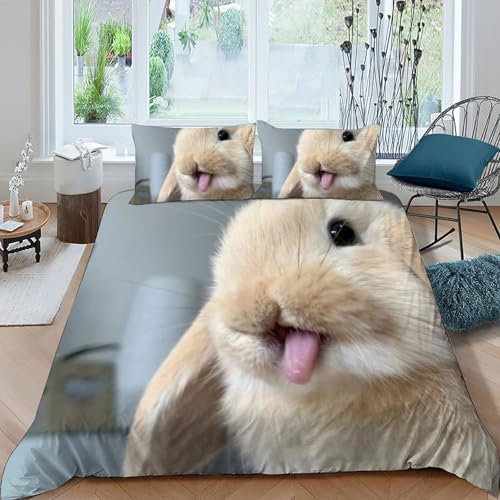 Housse de couette double 200x200 lapin et 2 taies d'oreiller microfibre - 3
