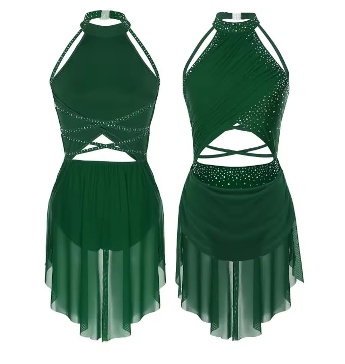 Disfraz de ballet para mujer, vestido de leotardo con tirantes y espalda descubierta, malla transparente