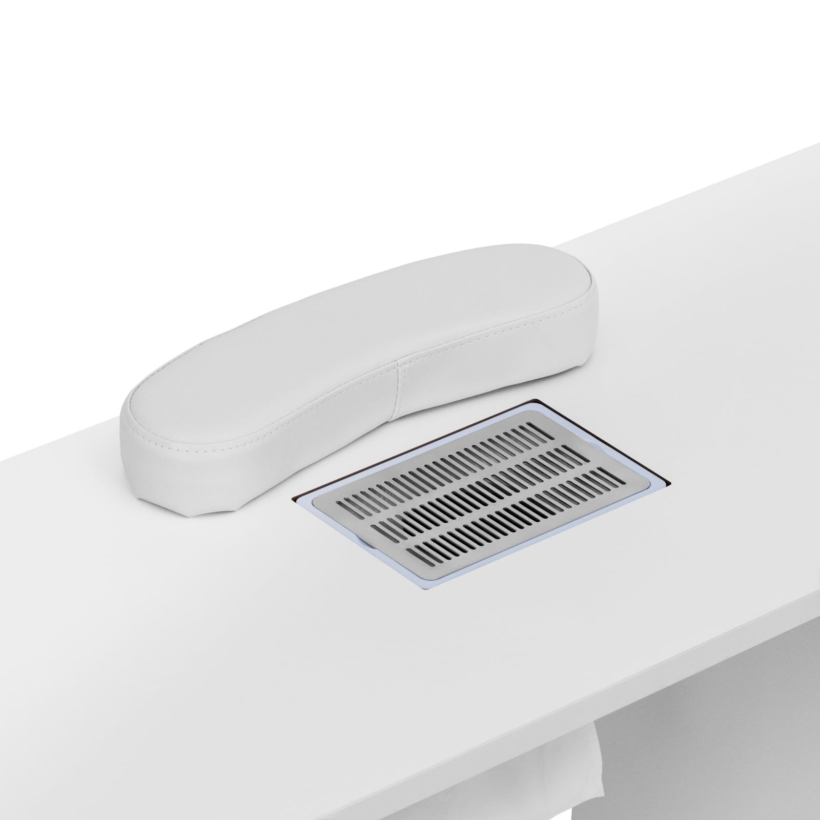 physa Mesa para manicura blanca y plateada con succión de polvo 3 cajones reposamanos Mesa para uñas Mesa de uñas con aspiradora Mesa para salón de uñas