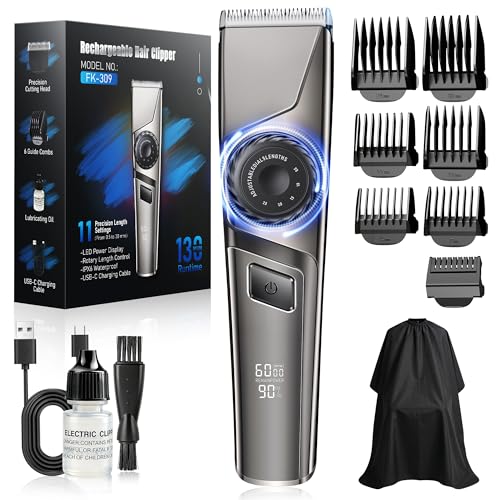 Haarschneidemaschine Profi Haarschneider USB C-Ladung Trimmer Herren LED Anzeige IPX6 Wasserdichte Präzisionstrimmer <65 dB Profi Barber Set für Herren zu Hause & Friseurladen USB C Kit Gunmetallic