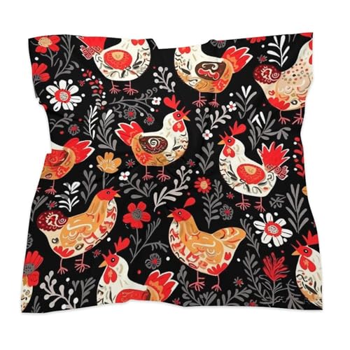 Cute Rooster Chickens Silk Scarf Fashion Satin Head Scarf Lightweight Head Scarves for Neck Silk Scarves for Women Men Boho Hair Wrap Sleeping Kerchief Bandanas Pocket Square 25" X 25"3