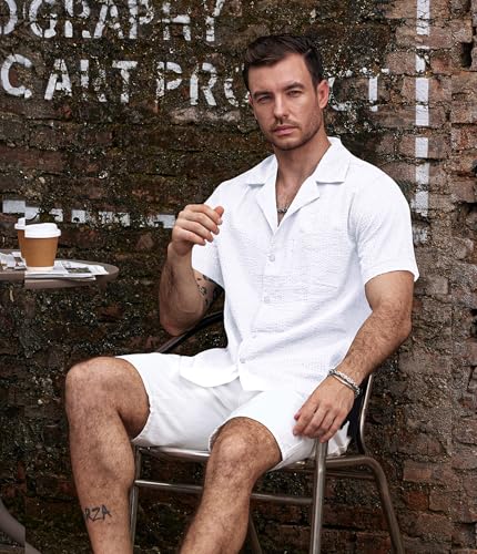 Image of VATPAVE Mens Striped Summer Shirt Casual Button Down Short Sleeve Beach Shirts Cotton Shirts for Men