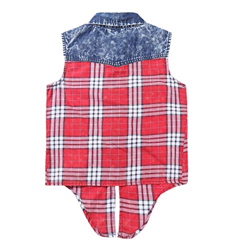 Bienzoe Girls Crop Tank Tops: Cowgirl Plaid Sleeveless Button Down Western Casual Blouse3