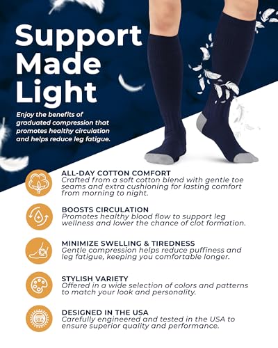 Image of Pembrook Light Compression Socks for Women - 3 Pairs | 8-15 mmHg Cotton Compression Socks for Pregnancy, Knee High Comfort