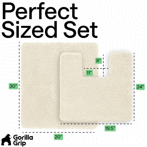 Image of GORILLA GRIP Bathroom Rug Sets, Soft Chenille 2 Piece Area Rugs Set, Toilet Base Mat and 30x20 Carpet, Absorbent Microfiber Washable Mats Dry Quickly, Home Decor and Bath Room Accessories, Ivory