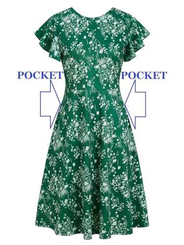 Image of MSLG Women's Fit and Flare Ruffle Short Sleeves Dresses Work V-Back Cocktail Semi Formal A Line Dress with Pockets 842