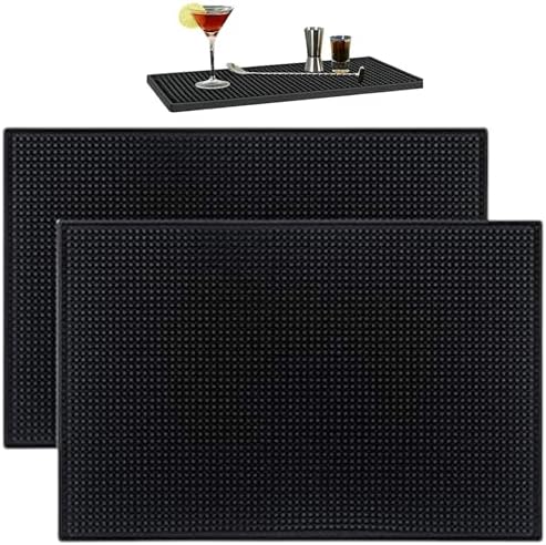 THW® PVC Rubber Bar Service Mat | Non-Slip Spill Mat for Countertop | 18" x 12" (Pack of 2) | Heavyweight, Multipurpose for Bars, Kitchens & More