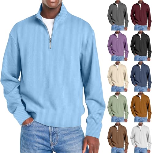Oversized Quarter Zip Pullover For Men Elegant Solid Long Sleeve Work Sweatshirt Lightweight Mock Neck Traveling Top3