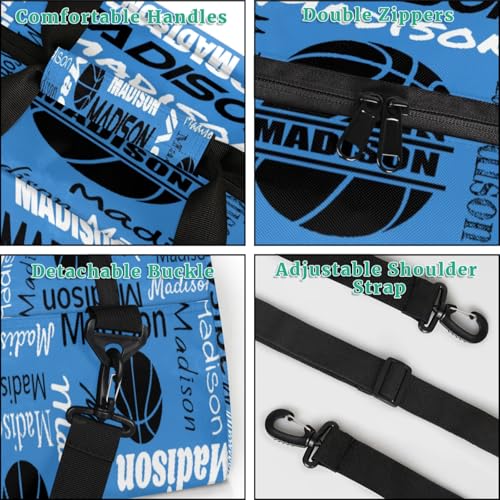 Custom Basketball Bags Gym Duffel Bag for Men, Personalized Name Travel Sport Bags Customized Balls Weekender Bag, Blue4